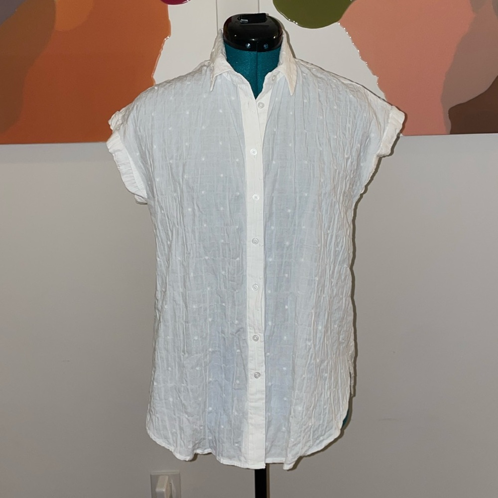 Loft White Linen Polkadot Top